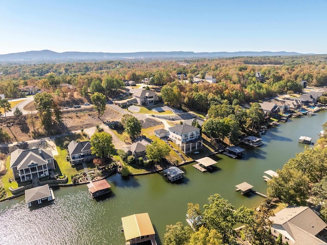 aerial view featuring a water view and a residential view