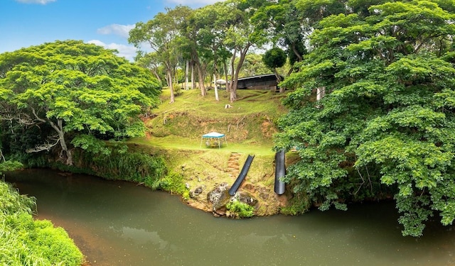 bird's eye view featuring a water view