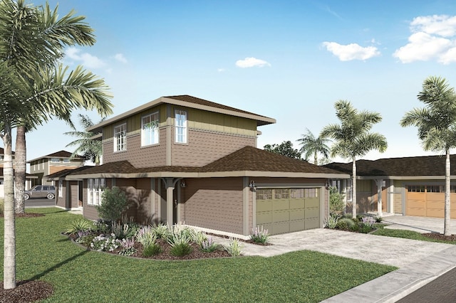 view of front facade featuring a front lawn and a garage