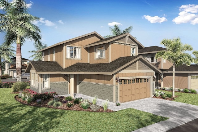 view of front of home featuring a garage and a front yard