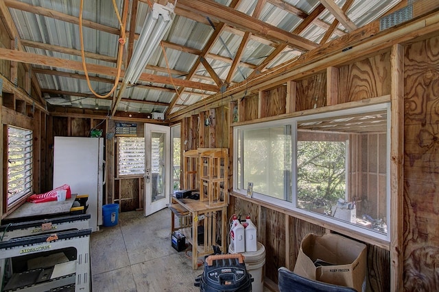 misc room featuring lofted ceiling and french doors