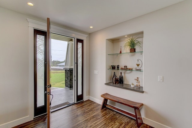 foyer entrance with dark hardwood / wood-style flooring