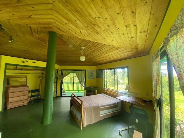 bedroom featuring wooden ceiling