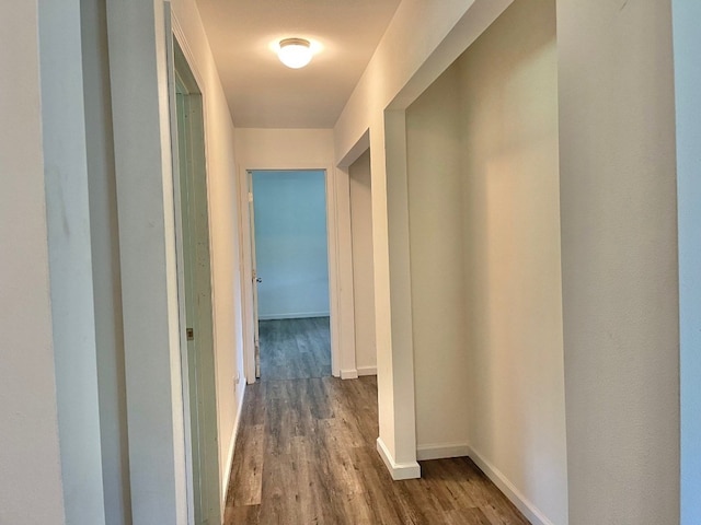 hallway with dark hardwood / wood-style floors