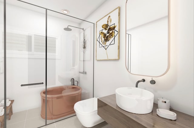 bathroom featuring tile flooring, toilet, and sink