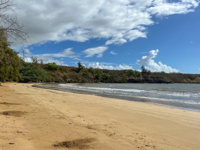 property view of water featuring a view of the beach