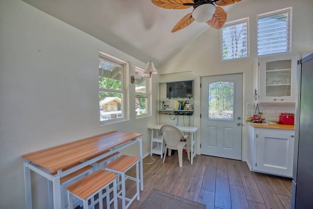 interior space with light hardwood / wood-style flooring, ceiling fan, and a wealth of natural light