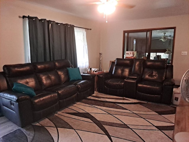 living room featuring ceiling fan