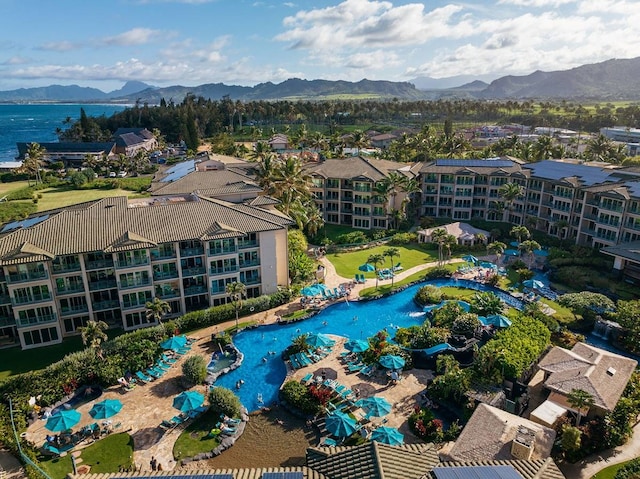 bird's eye view with a mountain view