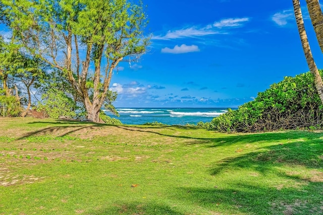 surrounding community with a lawn and a water view