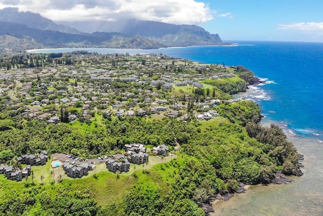 aerial view with a water and mountain view