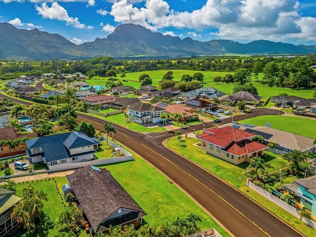 bird's eye view with a mountain view