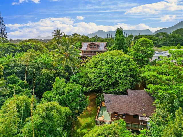 birds eye view of property with a mountain view