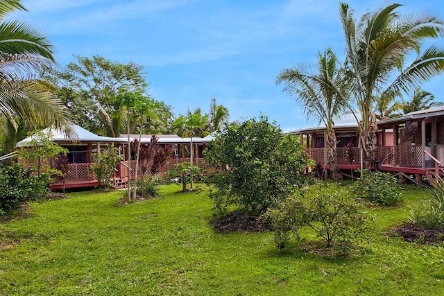 view of yard featuring a wooden deck