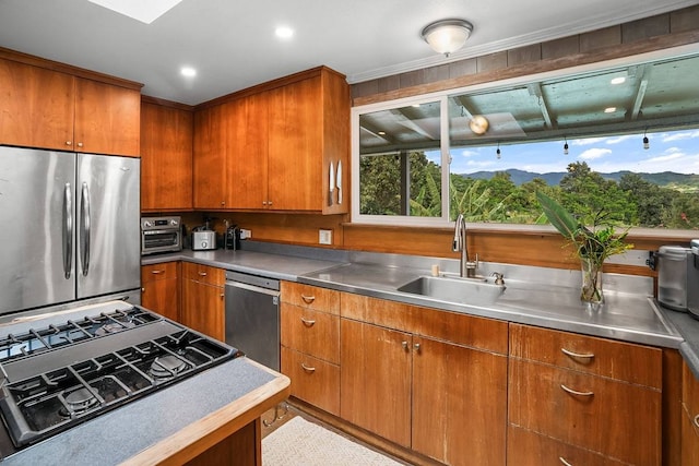 kitchen featuring stainless steel counters, appliances with stainless steel finishes, and sink