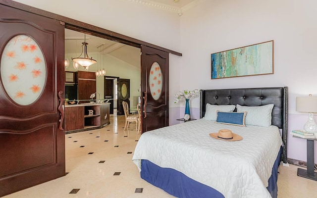 bedroom with a towering ceiling