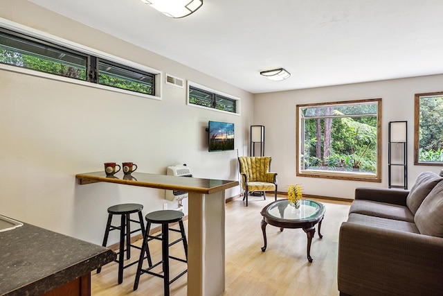 living room featuring light wood-type flooring