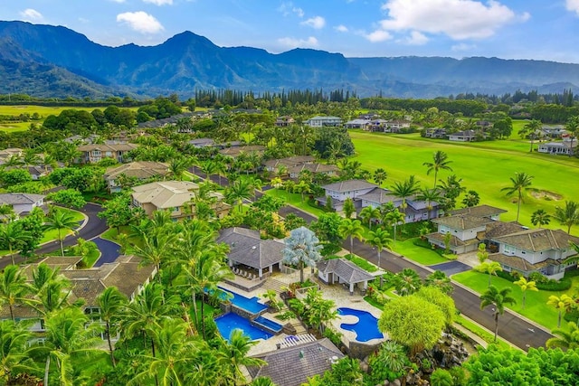 drone / aerial view featuring a mountain view