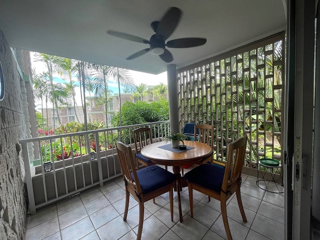 sunroom featuring ceiling fan