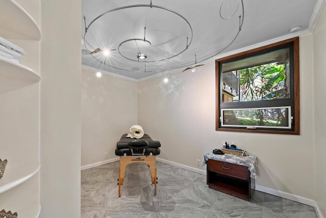 interior space featuring crown molding