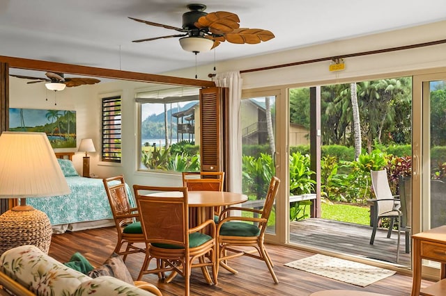 interior space featuring ceiling fan