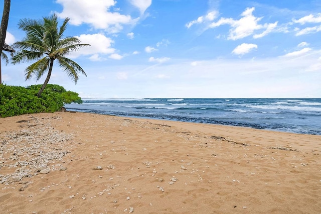 view of water feature featuring a beach view