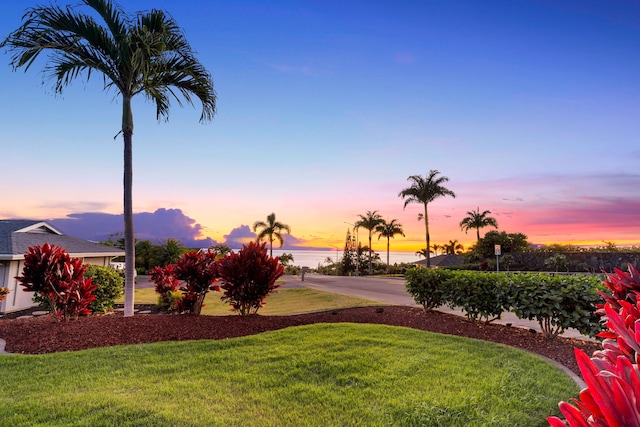 yard at dusk with a water view