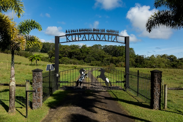 view of community with a lawn and a rural view