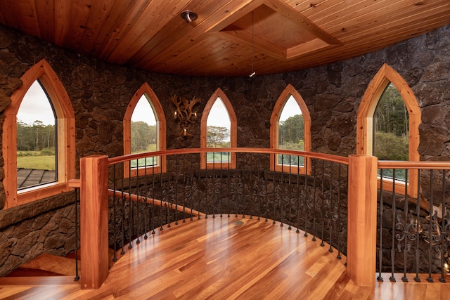 interior space featuring wooden ceiling, a wealth of natural light, and wood finished floors