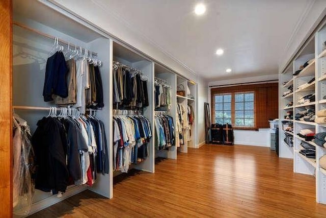 spacious closet with light hardwood / wood-style floors