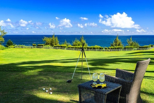 view of nearby features featuring a water view and a yard