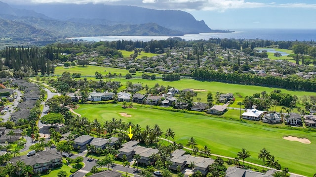 aerial view with a water and mountain view