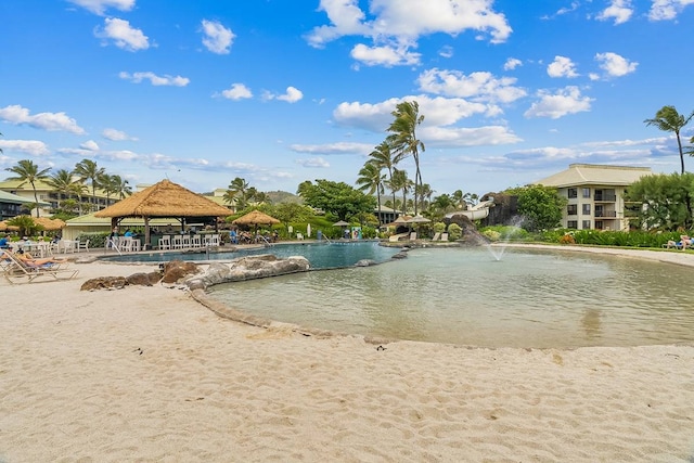 property view of water featuring a gazebo