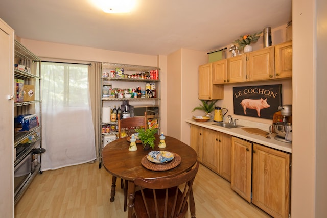 kitchen featuring sink, light wood-type flooring, and light brown cabinetry