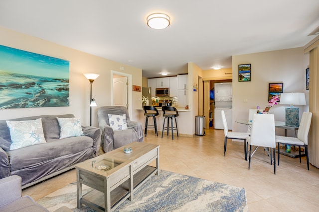 living room with light tile flooring