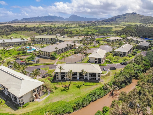 aerial view with a mountain view