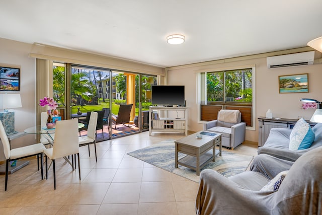 tiled living room with a wall unit AC