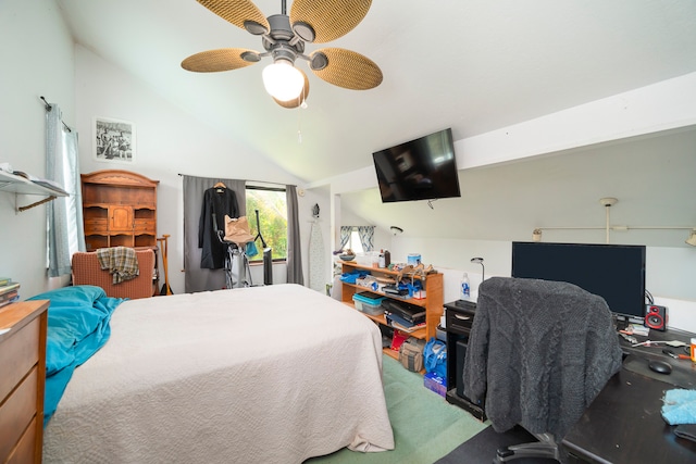 bedroom with vaulted ceiling and ceiling fan