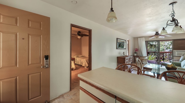 dining room featuring cooling unit, ceiling fan, and light tile patterned floors