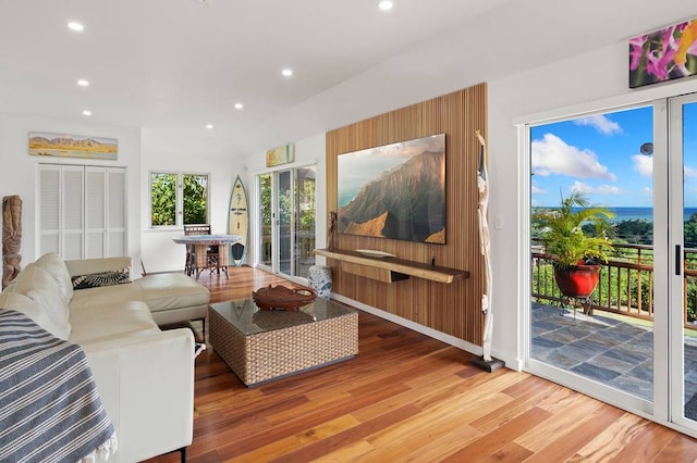 living room with light hardwood / wood-style flooring