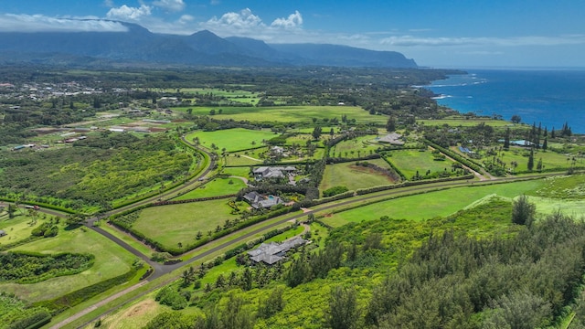 birds eye view of property featuring a water and mountain view