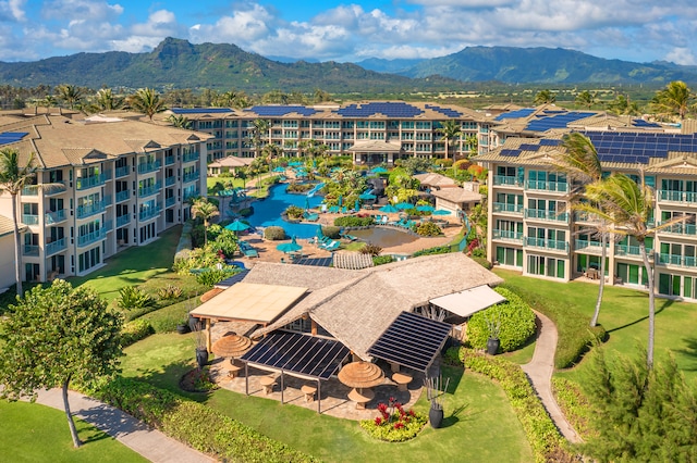 drone / aerial view with a mountain view