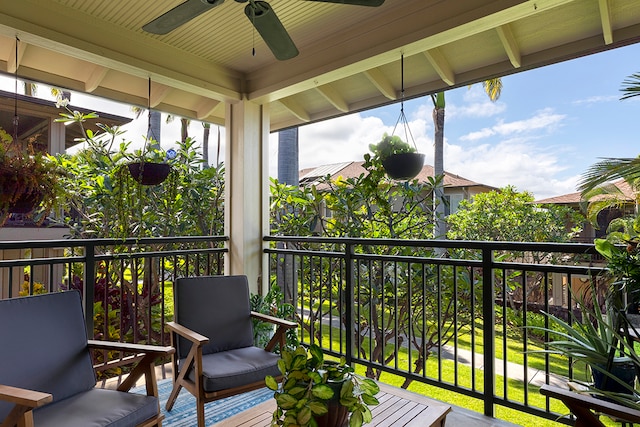 balcony with ceiling fan