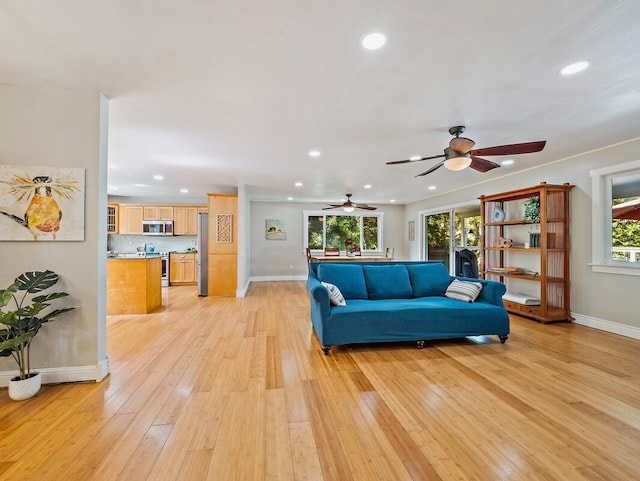 living room featuring light hardwood / wood-style flooring and a wealth of natural light