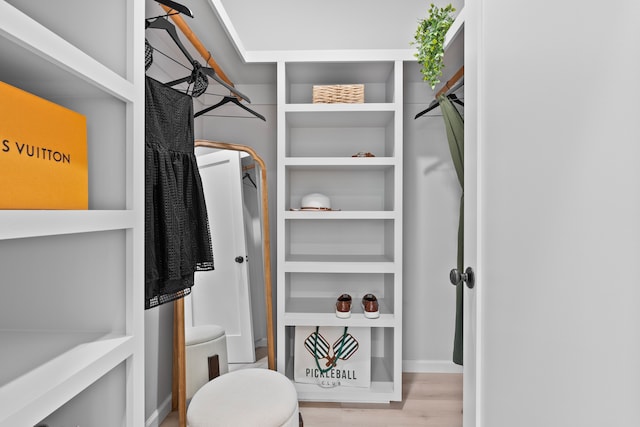 walk in closet featuring light hardwood / wood-style flooring