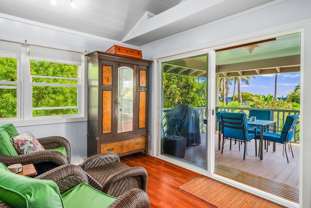 sunroom with lofted ceiling