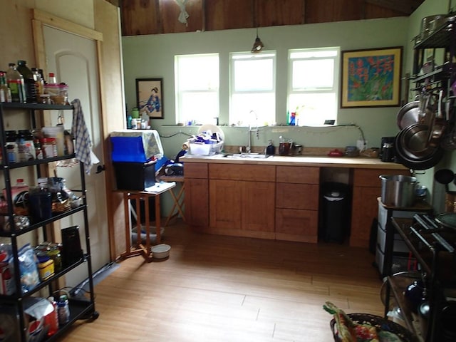 kitchen featuring a healthy amount of sunlight, sink, and light wood-type flooring