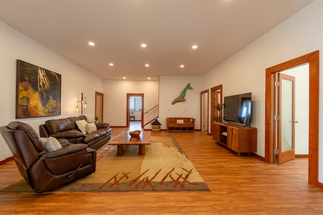 living room with hardwood / wood-style flooring