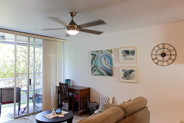 living room with ceiling fan