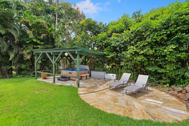 view of patio featuring a hot tub